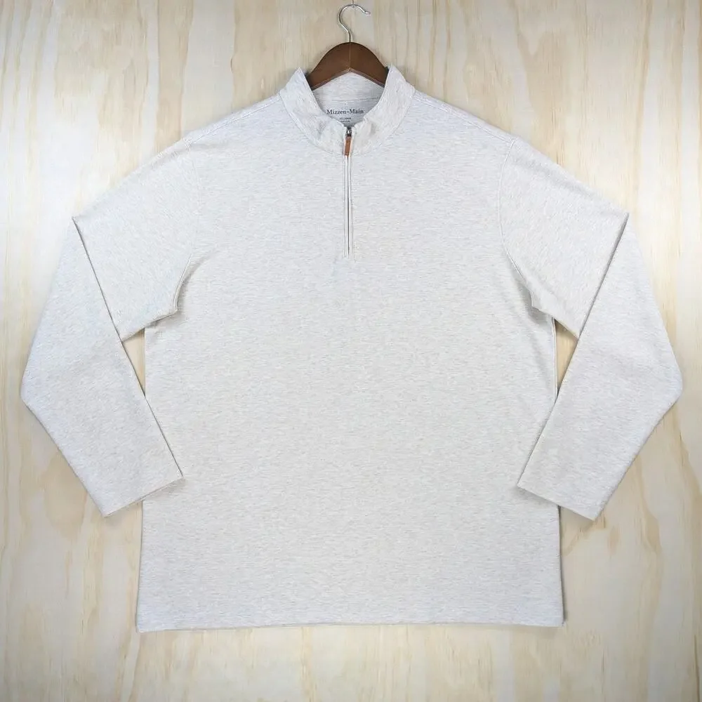 Mizzen+Main Men's XXL 1/4 Zip Pullover Sweater Heathered Beige Stretch Knit